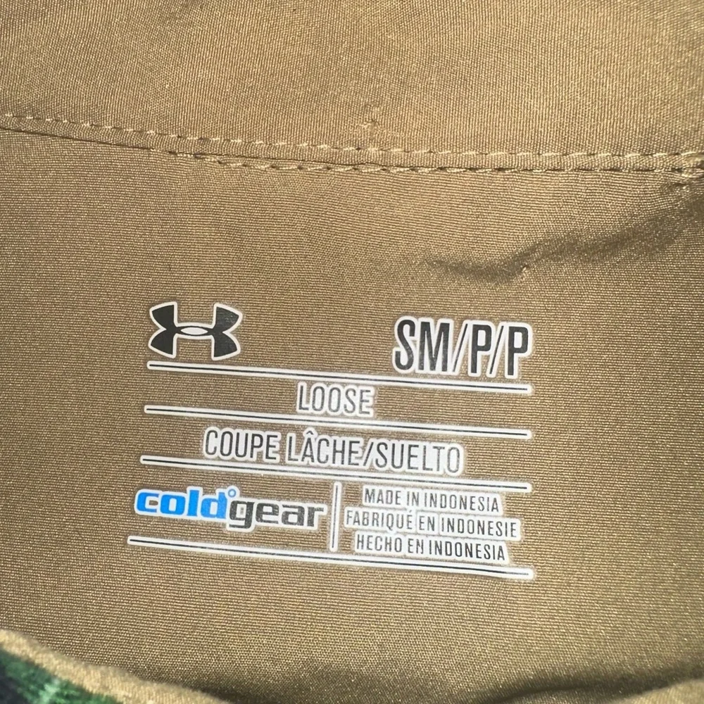 Under Armour Loose Cold Gear Button Green Blue Plaid Flannel Shirt Patched Elbow - Picture 2 of 6